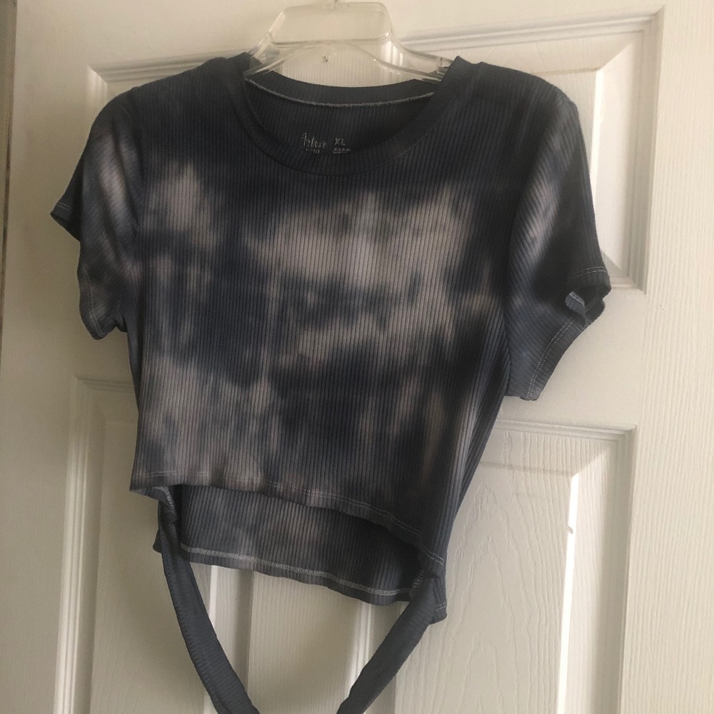 Women’s Black, Gray, and White Tie Dye Crop Top - Picture 2 of 4